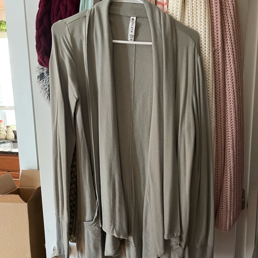 Athleta Restore Wrap Cardigan, size XS, soft green